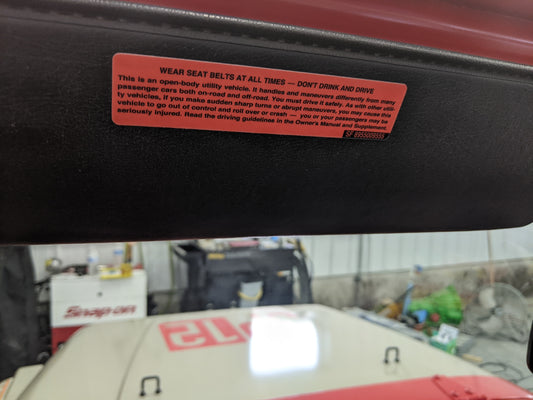 YJ Replacement Sun Visor Safety Label